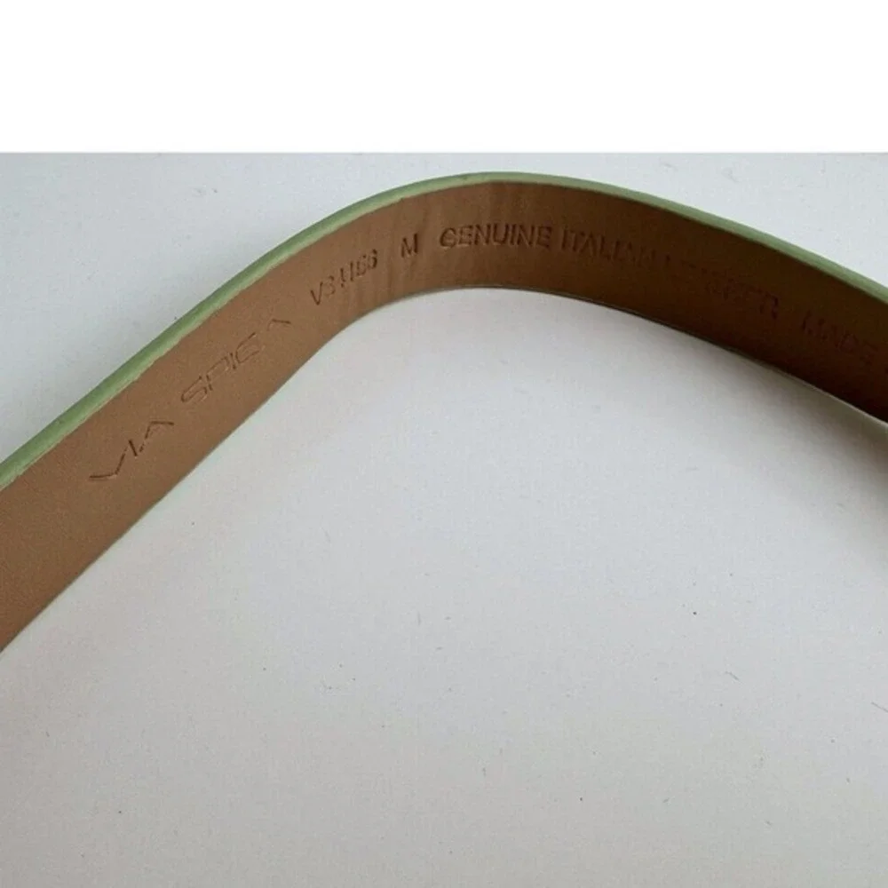 Via Spiga Lime Green Italian Leather Belt Silver Buckle Made‎ Italy M 47-84